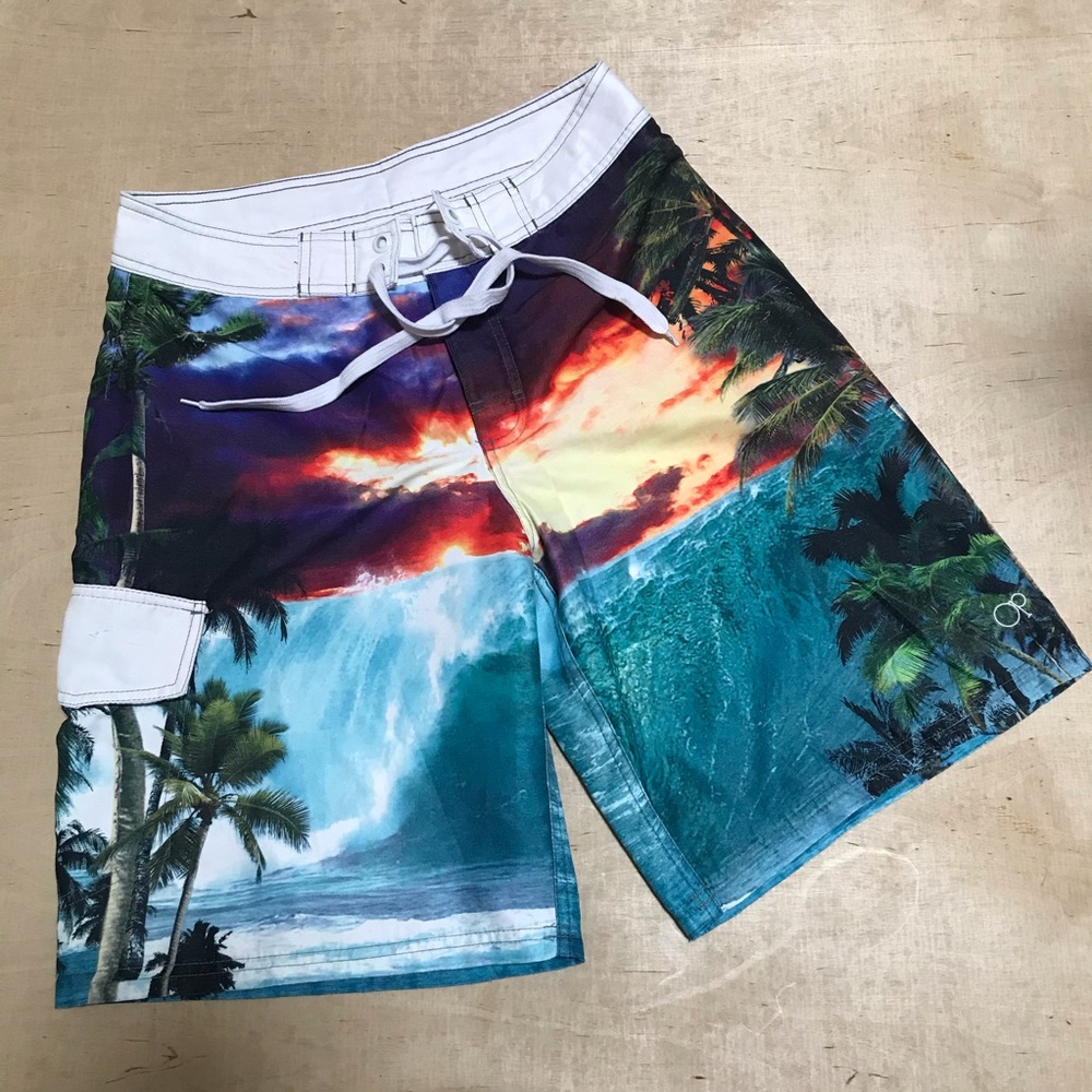 Ocean Pacific OP Men’s Board Shorts Tropical Sunset Wave Print XS